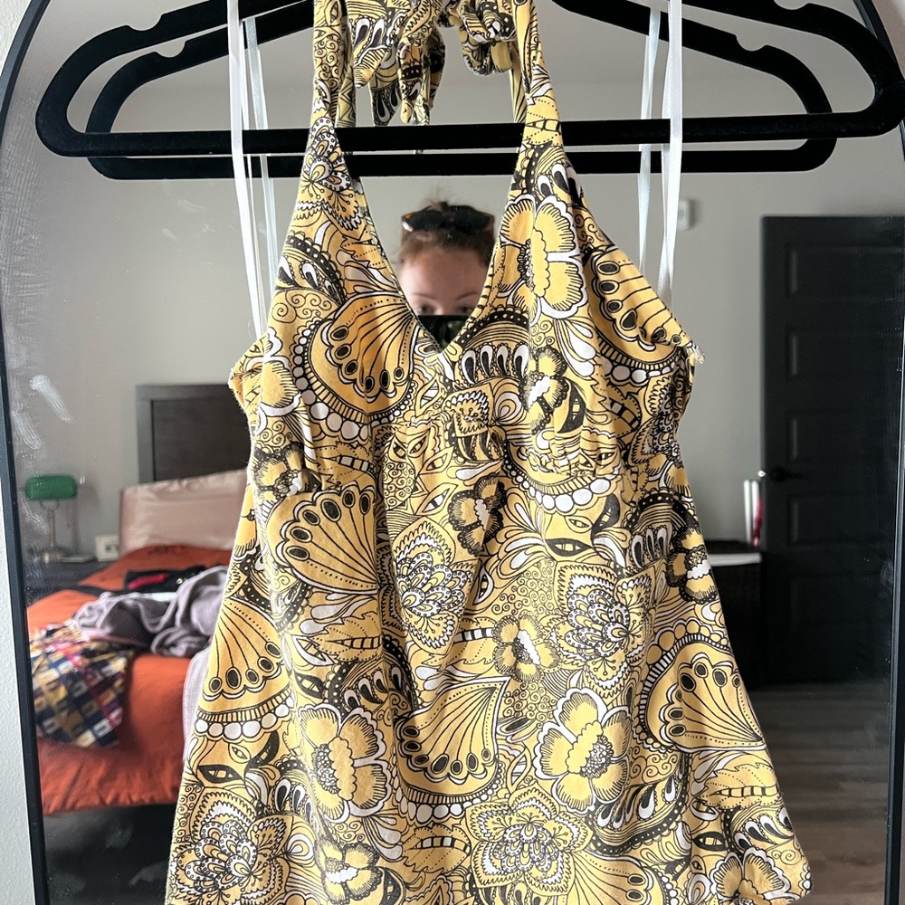 LOFT Yellow and Gray Patterned Dress